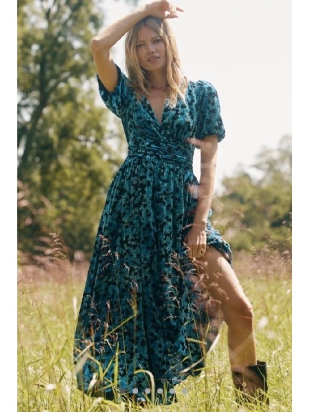 anthropologie blue motif dress | Dresses | New Anthropologie Katerina Velvet Maxi Floral Shortsleeve Blue Black Blue Sweater Dresses | 20s style dress Color:Nude White